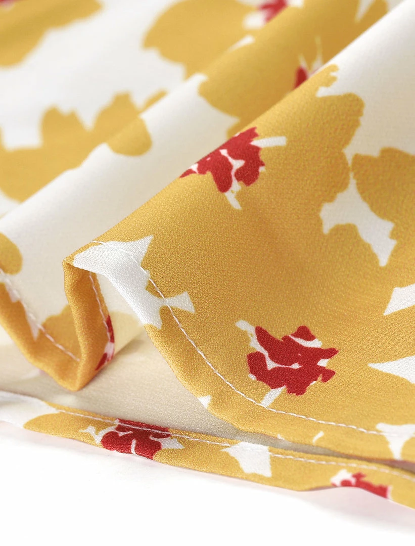 Allegra K Women's Ruffle 3/4 Sleeves Pleated Stand Collar Tie Keyhole Back Floral Printed Blouse Top 15 Allegra K Women's Ruffle 3/4 Sleeves Pleated Stand Collar Tie Keyhole Back Floral Printed Blouse Top