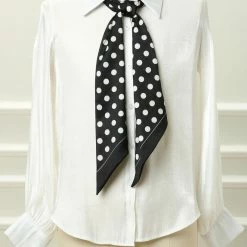 Allegra K Accessories Women Polka Dot Skinny Scarf Neck Scarves Double Sided Print Neckerchief Hairband