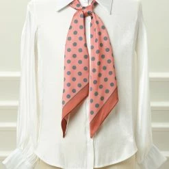 Allegra K Accessories Women Polka Dot Skinny Scarf Neck Scarves Double Sided Print Neckerchief Hairband