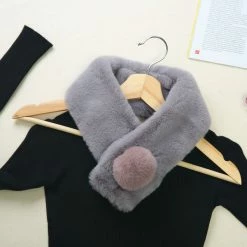 Allegra K Fluffy Faux Fur Hairball Collar Scarf Solid Color Plush Neck Wrap Winter Warmer For Women