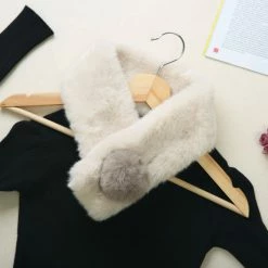 Allegra K Fluffy Faux Fur Hairball Collar Scarf Solid Color Plush Neck Wrap Winter Warmer For Women