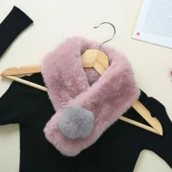 Allegra K Fluffy Faux Fur Hairball Collar Scarf Solid Color Plush Neck Wrap Winter Warmer For Women