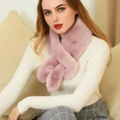 Allegra K Fluffy Faux Fur Collar Scarf Rabbit Ears Plush Neck Wrap Winter Warmer For Women Accessories