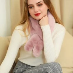 Allegra K Fluffy Faux Fur Collar Scarf Rabbit Ears Plush Neck Wrap Winter Warmer For Women Accessories