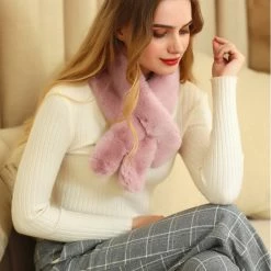 Allegra K Fluffy Faux Fur Collar Scarf Rabbit Ears Plush Neck Wrap Winter Warmer For Women Accessories