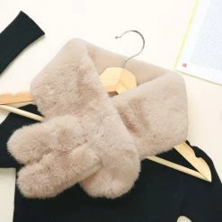 Allegra K Fluffy Faux Fur Collar Scarf Rabbit Ears Plush Neck Wrap Winter Warmer For Women Accessories