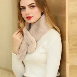 Allegra K Fluffy Faux Fur Collar Scarf Rabbit Ears Plush Neck Wrap Winter Warmer For Women Accessories