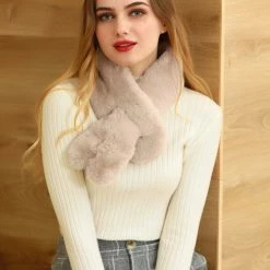 Allegra K Fluffy Faux Fur Collar Scarf Rabbit Ears Plush Neck Wrap Winter Warmer For Women Accessories