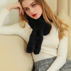 Allegra K Fluffy Faux Fur Collar Scarf Rabbit Ears Plush Neck Wrap Winter Warmer For Women Accessories