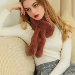 Allegra K Fluffy Faux Fur Collar Scarf Rabbit Ears Plush Neck Wrap Winter Warmer For Women Accessories