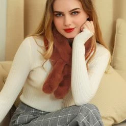 Allegra K Fluffy Faux Fur Collar Scarf Rabbit Ears Plush Neck Wrap Winter Warmer For Women Accessories