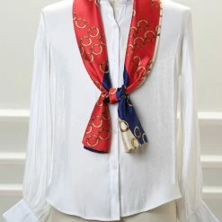 Allegra K Women Polka Dot Stripe Chain Print Long Skinny Scarf Neck Scarves Neckerchief Hairband Accessories