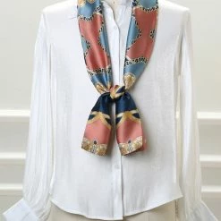 Allegra K Women Polka Dot Stripe Chain Print Long Skinny Scarf Neck Scarves Neckerchief Hairband Accessories