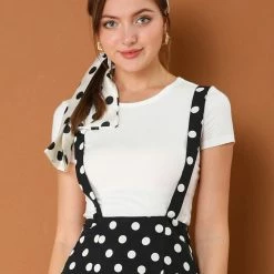 Allegra K Women Polka Dot Stripe Chain Print Long Skinny Scarf Neck Scarves Neckerchief Hairband Accessories