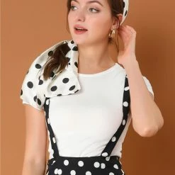 Allegra K Women Polka Dot Stripe Chain Print Long Skinny Scarf Neck Scarves Neckerchief Hairband Accessories