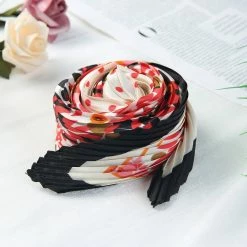 Allegra K Women Polka Dots Floral Pleated Rhombus Head Scarf Wraps Scarves Neckerchief