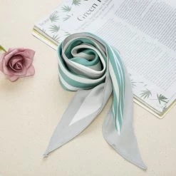 Allegra K Accessories Women Satin Rhombus Neck Scarf Stripe Print For Shirts Ponytail Neckerchief Bag Accessory For Summer Bandana