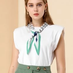 Allegra K Ladies Silky Rhombus Neckerchief Stripe Print Neck Scarf For Shirts Headband Handbag Wraps Bandana