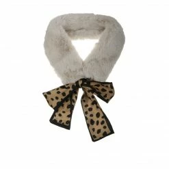 Allegra K Accessories Womens Cold Weather Leopard Ribbons Faux Fur Collar Scarf Plush Neck Scarves Winter Warmer