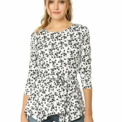Allegra K]Waist Tie Peplum Top In Floral Print Women