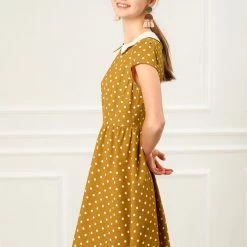 Allegra K Peter Pan Collar Contrast Polka Dot Dress Women