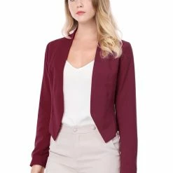Allegra K Women Collarless Cropped Blazer