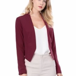 Allegra K Women Collarless Cropped Blazer