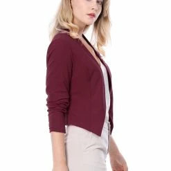 Allegra K Women Collarless Cropped Blazer