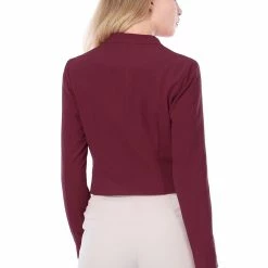 Allegra K Women Collarless Cropped Blazer