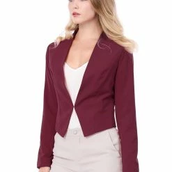Allegra K Women Collarless Cropped Blazer