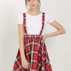 Allegra K Women's Tartan Plaid Button Decor Flare Skater Suspender Skirt 65 Allegra K Women's Tartan Plaid Button Decor Flare Skater Suspender Skirt