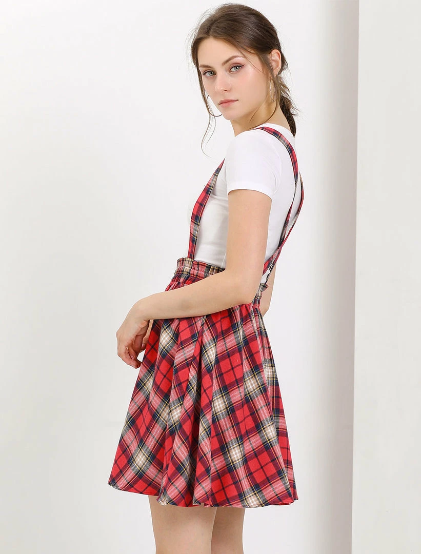 Allegra K Women's Tartan Plaid Button Decor Flare Skater Suspender Skirt 23 Allegra K Women's Tartan Plaid Button Decor Flare Skater Suspender Skirt