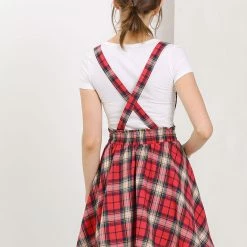 Allegra K Women's Tartan Plaid Button Decor Flare Skater Suspender Skirt 68 Allegra K Women's Tartan Plaid Button Decor Flare Skater Suspender Skirt