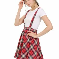 Allegra K Women's Tartan Plaid Button Decor Flare Skater Suspender Skirt 64 Allegra K Women's Tartan Plaid Button Decor Flare Skater Suspender Skirt