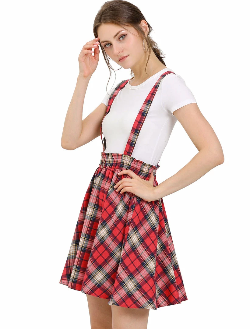 Allegra K Women's Tartan Plaid Button Decor Flare Skater Suspender Skirt 21 Allegra K Women's Tartan Plaid Button Decor Flare Skater Suspender Skirt