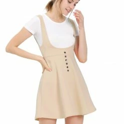 Allegra K Women Button Decor Flared Hem Above Knee Dress Suspender Skirt
