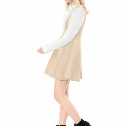 Allegra K Women Button Decor Flared Hem Above Knee Dress Suspender Skirt