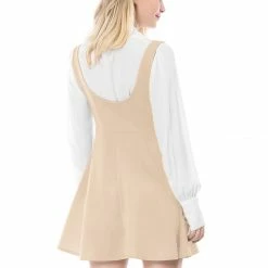 Allegra K Women Button Decor Flared Hem Above Knee Dress Suspender Skirt