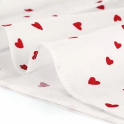 Women Allegra K Ruffle Lapel Collar Heart Print Elbow Sleeve Button Down Shirt