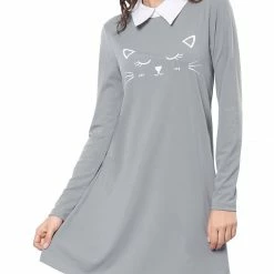 Allegra K Women Contrast Collar Flare Hem Above Knee Dress