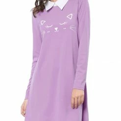 Allegra K Women Contrast Collar Flare Hem Above Knee Dress