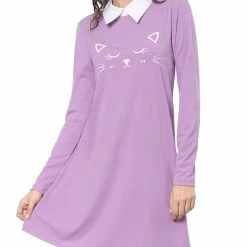 Allegra K Women Contrast Collar Flare Hem Above Knee Dress