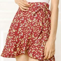 Allegra K Women's Ditsy Floral Print Faux Wrap High Waist Elastic Back Ruffle Hem A-Line Mini Short Skirts 27 Allegra K Women's Ditsy Floral Print Faux Wrap High Waist Elastic Back Ruffle Hem A-Line Mini Short Skirts