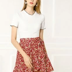 Allegra K Women's Ditsy Floral Print Faux Wrap High Waist Elastic Back Ruffle Hem A-Line Mini Short Skirts 28 Allegra K Women's Ditsy Floral Print Faux Wrap High Waist Elastic Back Ruffle Hem A-Line Mini Short Skirts