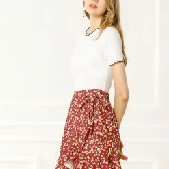 Allegra K Women's Ditsy Floral Print Faux Wrap High Waist Elastic Back Ruffle Hem A-Line Mini Short Skirts 29 Allegra K Women's Ditsy Floral Print Faux Wrap High Waist Elastic Back Ruffle Hem A-Line Mini Short Skirts
