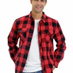 Allegra K C09 Men Long Sleeves Check Print Button Up Flannel Shirt