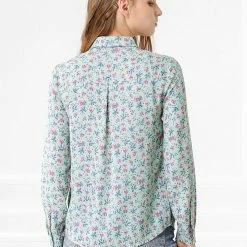 Allegra K Long Sleeve Button Down Ditsy Floral Shirt Women