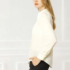 Allegra K V Neck Long Sleeve Work Shirt