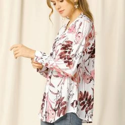 Allegra K Button Down Stand Collar V Neck Long Sleeve Floral Blouse Women 91 Allegra K Button Down Stand Collar V Neck Long Sleeve Floral Blouse Women