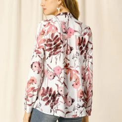 Allegra K Button Down Stand Collar V Neck Long Sleeve Floral Blouse Women 92 Allegra K Button Down Stand Collar V Neck Long Sleeve Floral Blouse Women